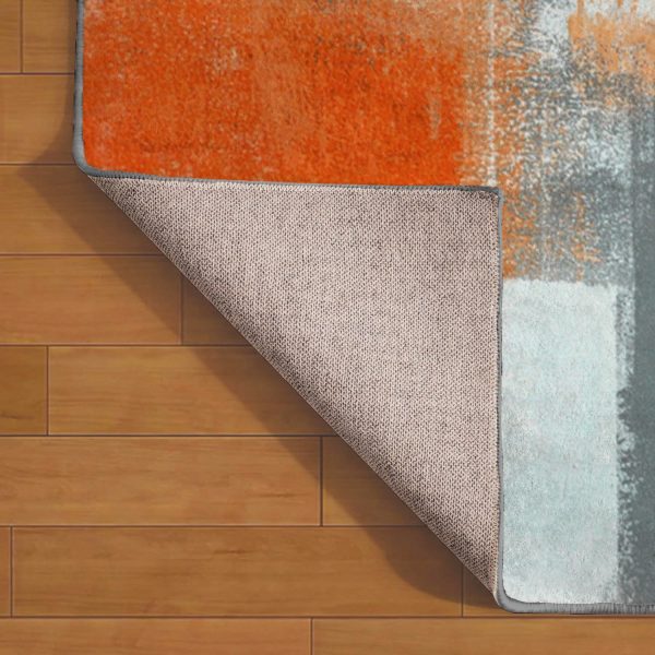 Non-Slip Area Rugs Orange and Grey White Abstract Art Home Decor Rugs Carpet for Classroom Living Room Bedroom Dining