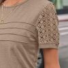 81IIOMioXsL.jpg Women's Short Sleeve Shirts Dressy Lace Summer Tops 2025 Spring Trendy Casual T-Shirts Cute Work Outfits Blouses