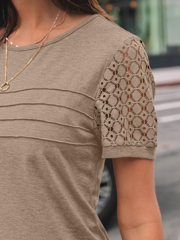 81IIOMioXsL.jpg Women's Short Sleeve Shirts Dressy Lace Summer Tops 2025 Spring Trendy Casual T-Shirts Cute Work Outfits Blouses