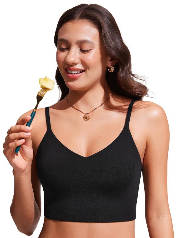 81a6Ood-EPL.jpg Women's Bikini Top Cropped V Neck Adjustable Spaghetti Straps Swimsuit Padded Athletic Bathing Suit