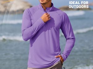 Men's Long Sleeve Athletic Shirts 1/4 Pullover Zip Sun Protection Rash Guard UPF 50+ Outdoor Running T-Shirts