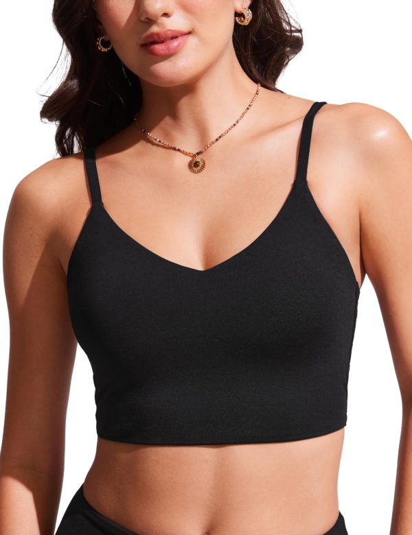 81iAHqwcBFL.jpg Women's Bikini Top Cropped V Neck Adjustable Spaghetti Straps Swimsuit Padded Athletic Bathing Suit