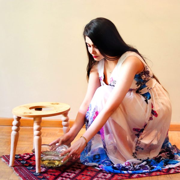 Seat for Yoni in a Luxury Package-Devi Steaming Wooden SEAT with Engraved Pictures of Goddess Yoga and Muladhara (Queen