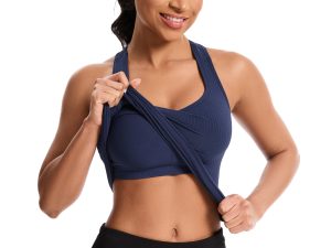 Women's Workout Tank Top with Built-in Bra, Slight V-Neck Racerback Sports Shirt, Breathable Athletic Camisole