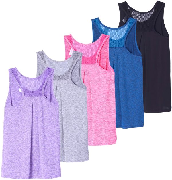 91ixxi7rkoL.jpg 5 Pack: Women's Racerback Workout Tank Top Mesh Back Dry-Fit Sleeveless Running Gym (Available in Plus Size)
